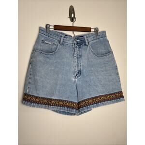 Vintage 90s RVT Denim Mom Jeans Shorts Size 16 Boho Embroidered High Rise Retro